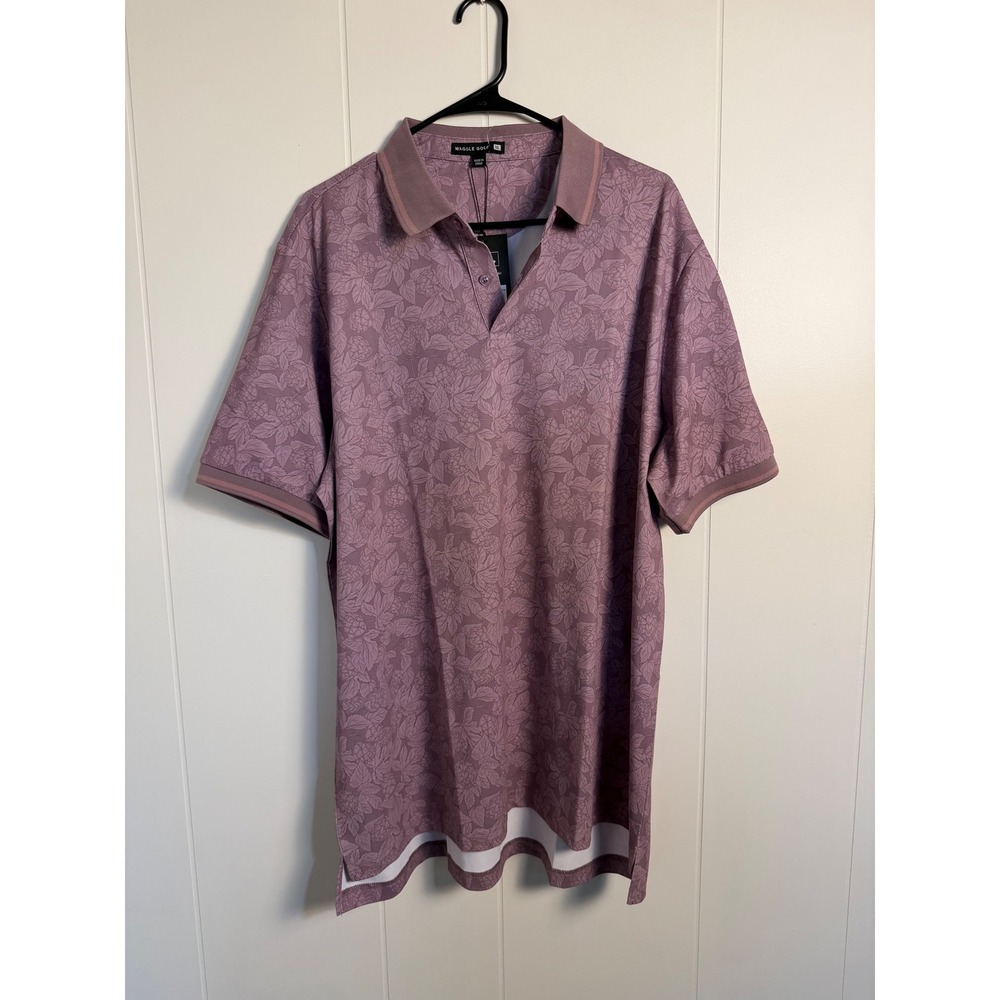 Waggle Golf Hoppy Hour Pique Polo 2XL‎ Purple Floral Hops Leaf Performance Shirt
